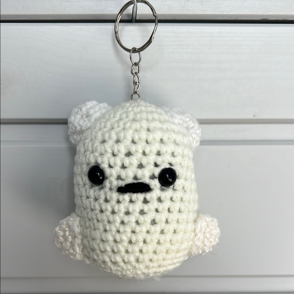 Crochet White Bear Keychain